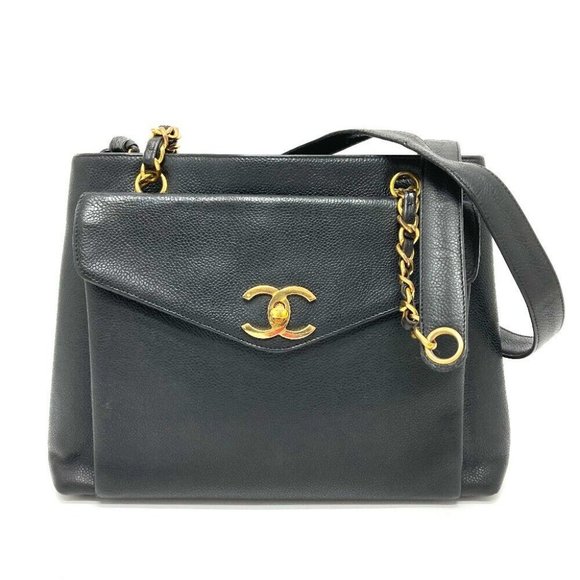 Authentic CHANEL CC Matelasse Chain shoulder Shoulder Bag Caviar Leather Black - Picture 1 of 13